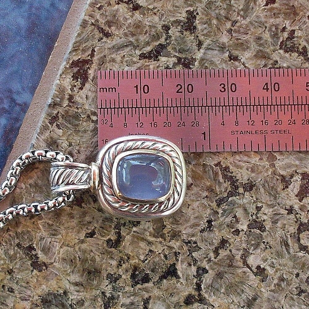 Retired David Yurman Albion Blue Chalcedony Enhancer Pendant w/Chain - 14K/925 - Picture 12 of 13